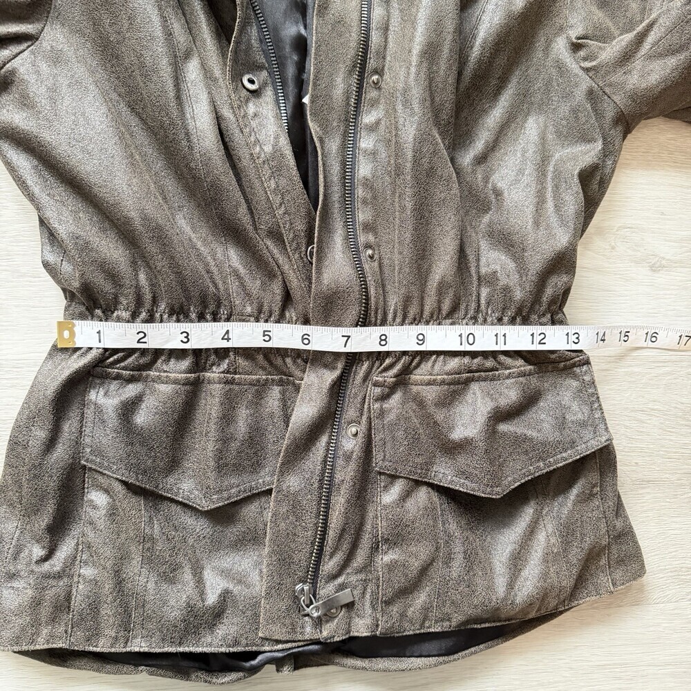 Della Spiga Italy Faux Leather Utility Jacket Brown Cinched Waist Women's Size 4 - Picture 10 of 13